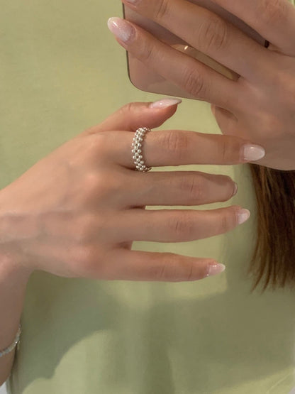 * 925 Silver Beaded Quilted Band Ring