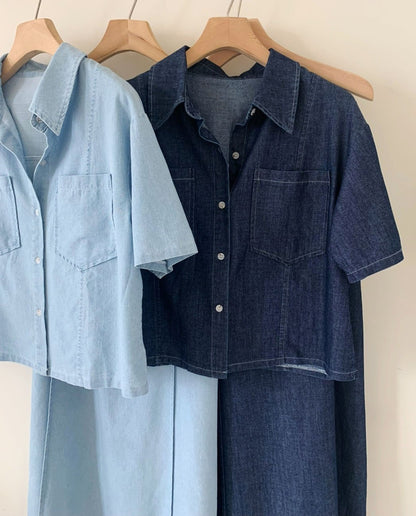 * Denim Shirt & Skirt Set