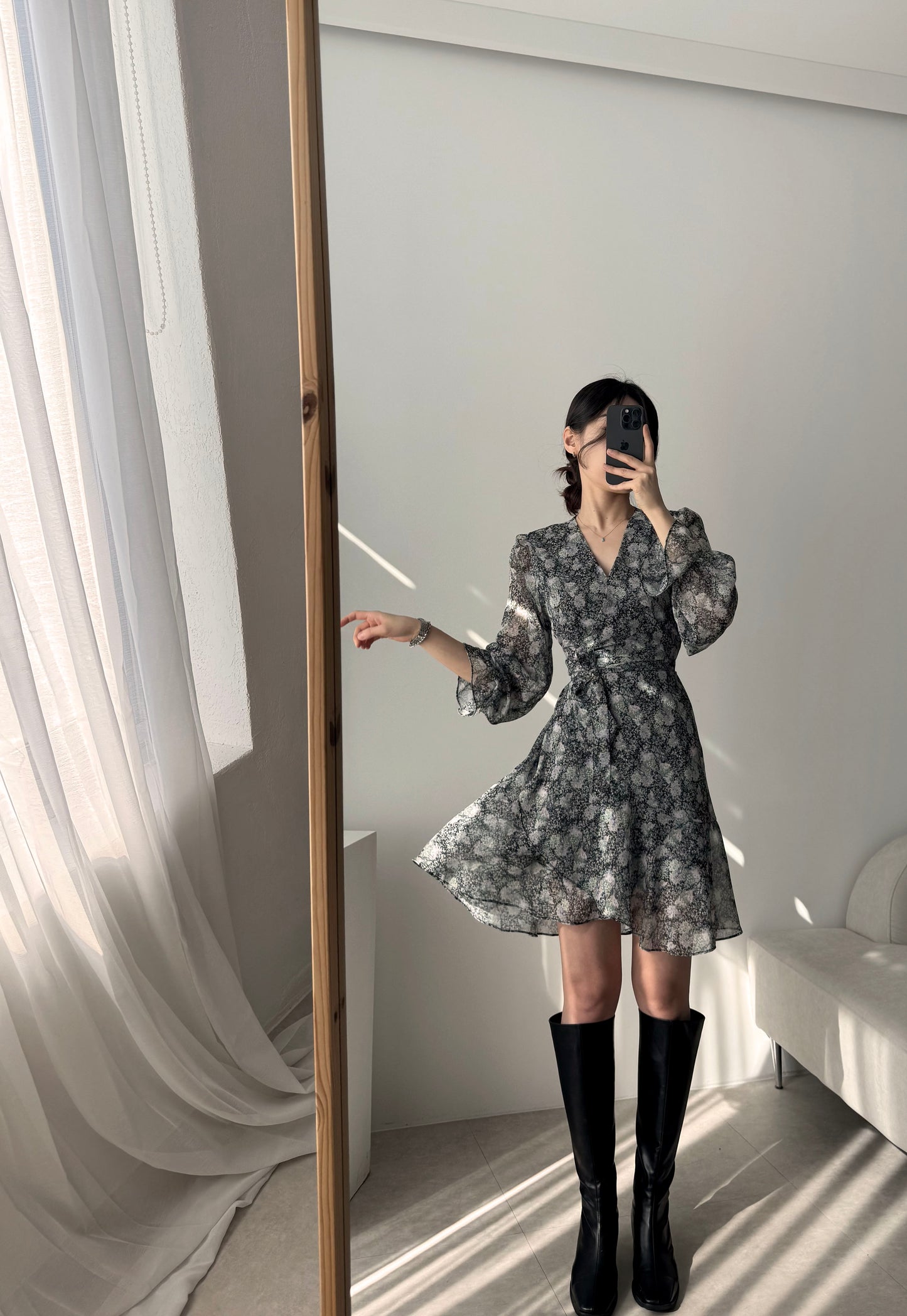 * Diagonal Ruffle Wrap Dress