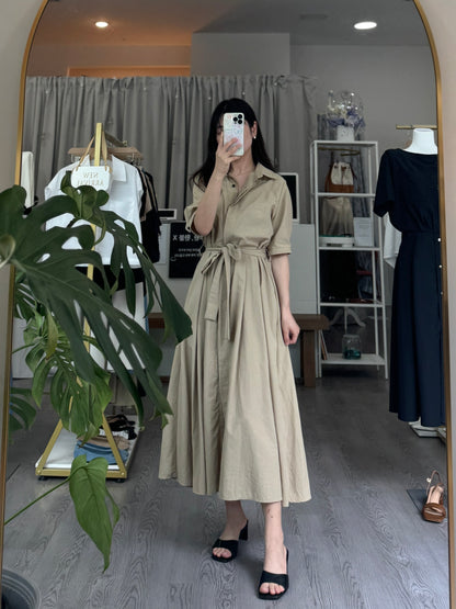 Collared Belted Balloon Dress - AdoreMeU