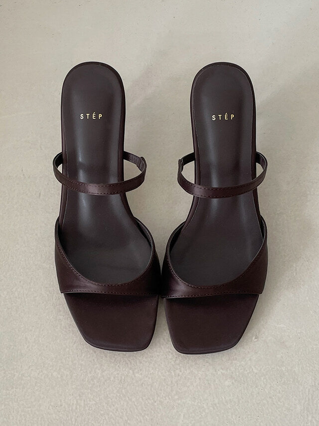 *Simple Satin Toe-Open Mule Heels