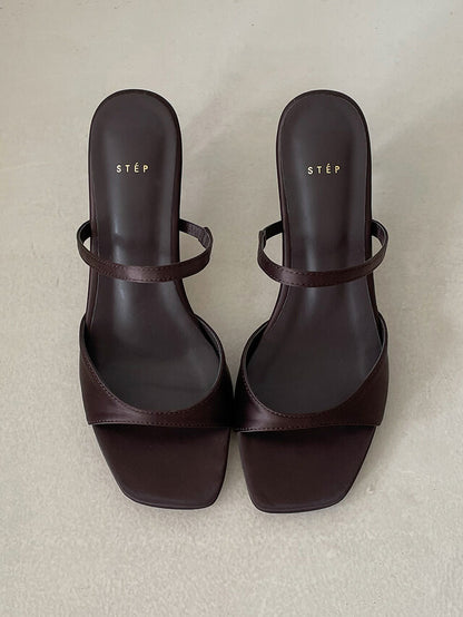 *Simple Satin Toe-Open Mule Heels