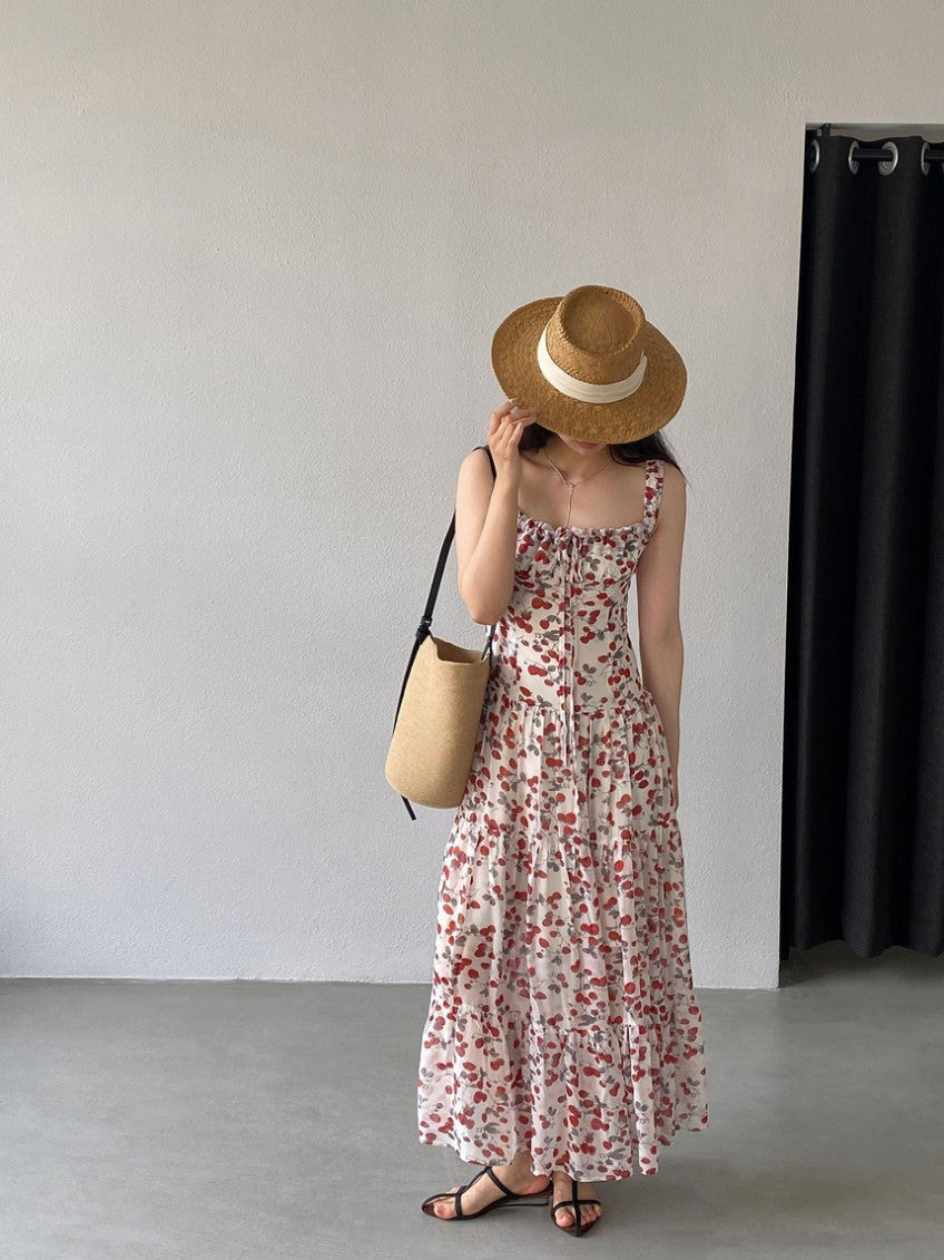 * Floral Tie-Strap Maxi Dress