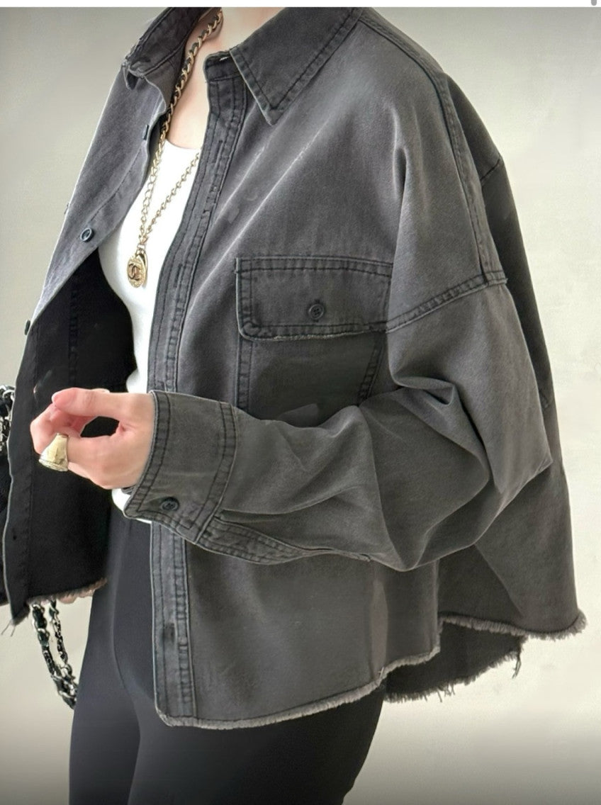 Cropped Oversized Denim Shirt