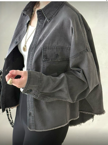 Cropped Oversized Denim Shirt