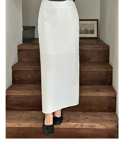 * Stripe Semi A-Line Long Skirt
