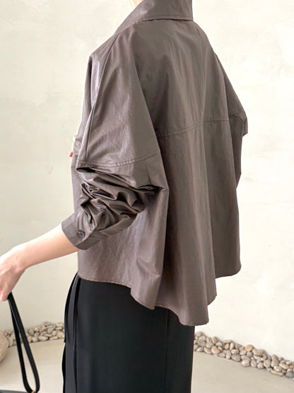 Matte Leather-Look Shirt Jacket