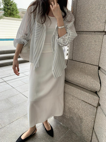 * Hooded Stripe Rayon Shirt