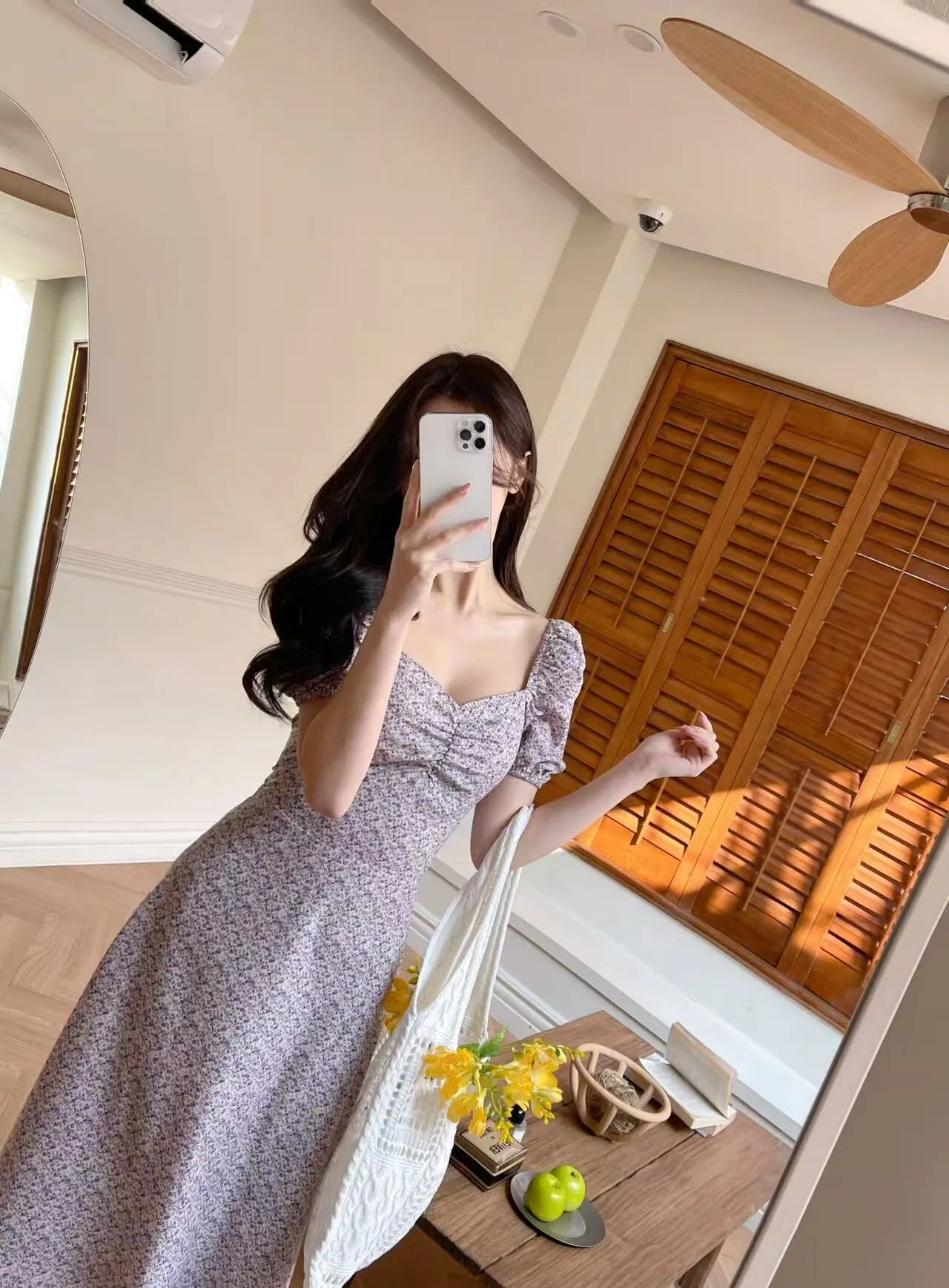 * Lavender Floral Puff Dress
