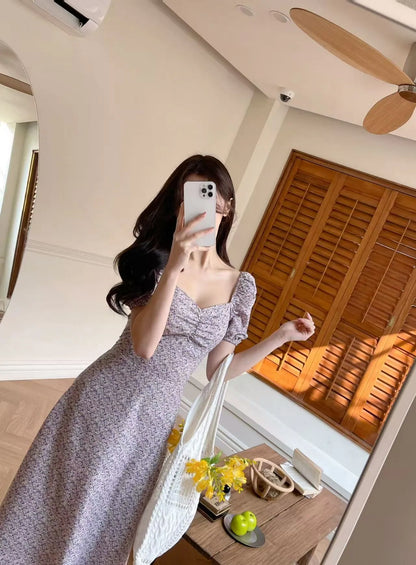 * Lavender Floral Puff Dress