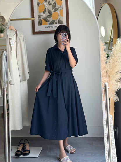 Collared Belted Balloon Dress - AdoreMeU