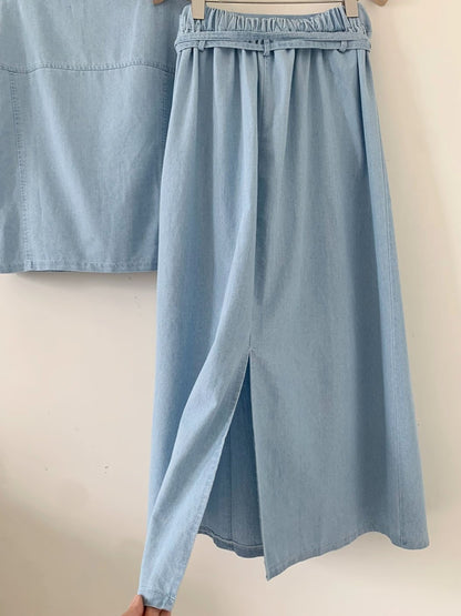 * Denim Shirt & Skirt Set