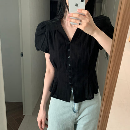 * Cotton Lace Puff Blouse