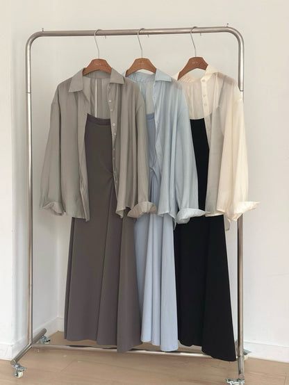 * Back Ribbon Shirt & Dress Set