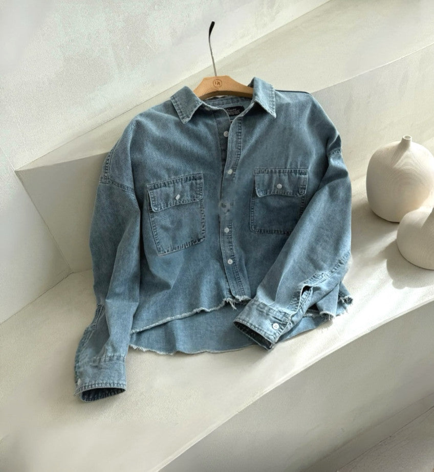 Cropped Oversized Denim Shirt