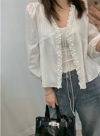 *Lovely Ruffle Cardigan Blouse