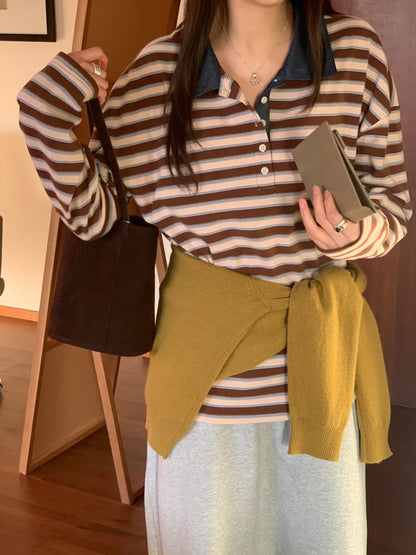 * Stripe Loose Fit Collar T-shirt