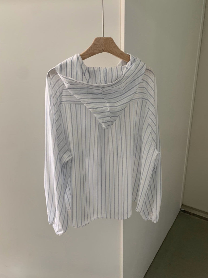 * Hooded Stripe Rayon Shirt