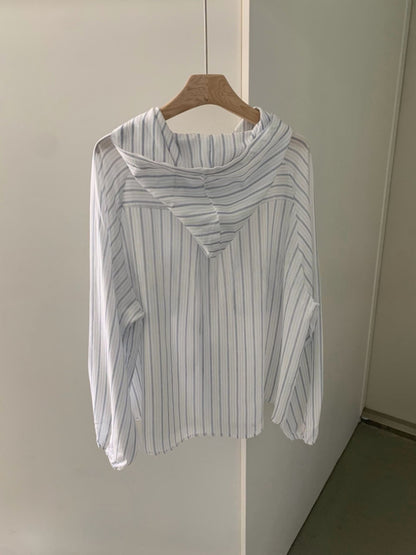 * Hooded Stripe Rayon Shirt