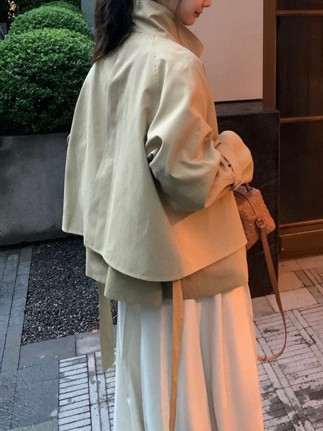 *Back Button Trench Jacket