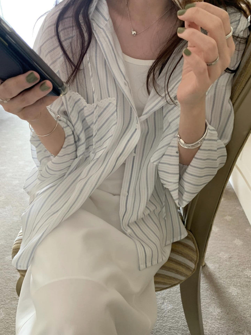 * Hooded Stripe Rayon Shirt