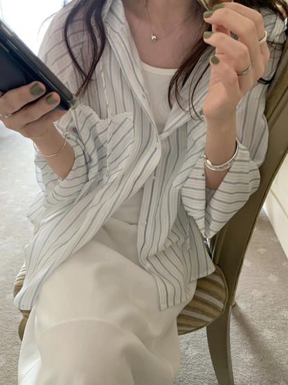 * Hooded Stripe Rayon Shirt
