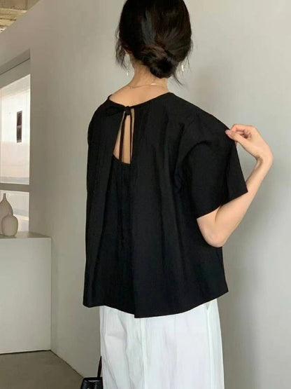 *    Back Ribbon Soft Blouse