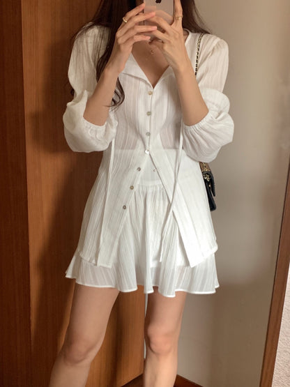 *Feminine Frill Blouse & Skirt Set