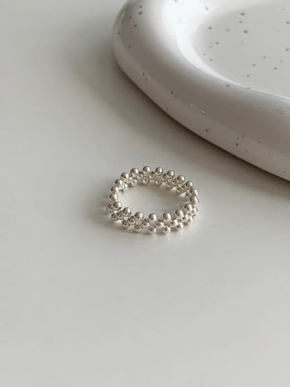 * 925 Silver Beaded Quilted Band Ring