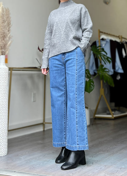 Two Line Semi Wide Banding Denim - AdoreMeU