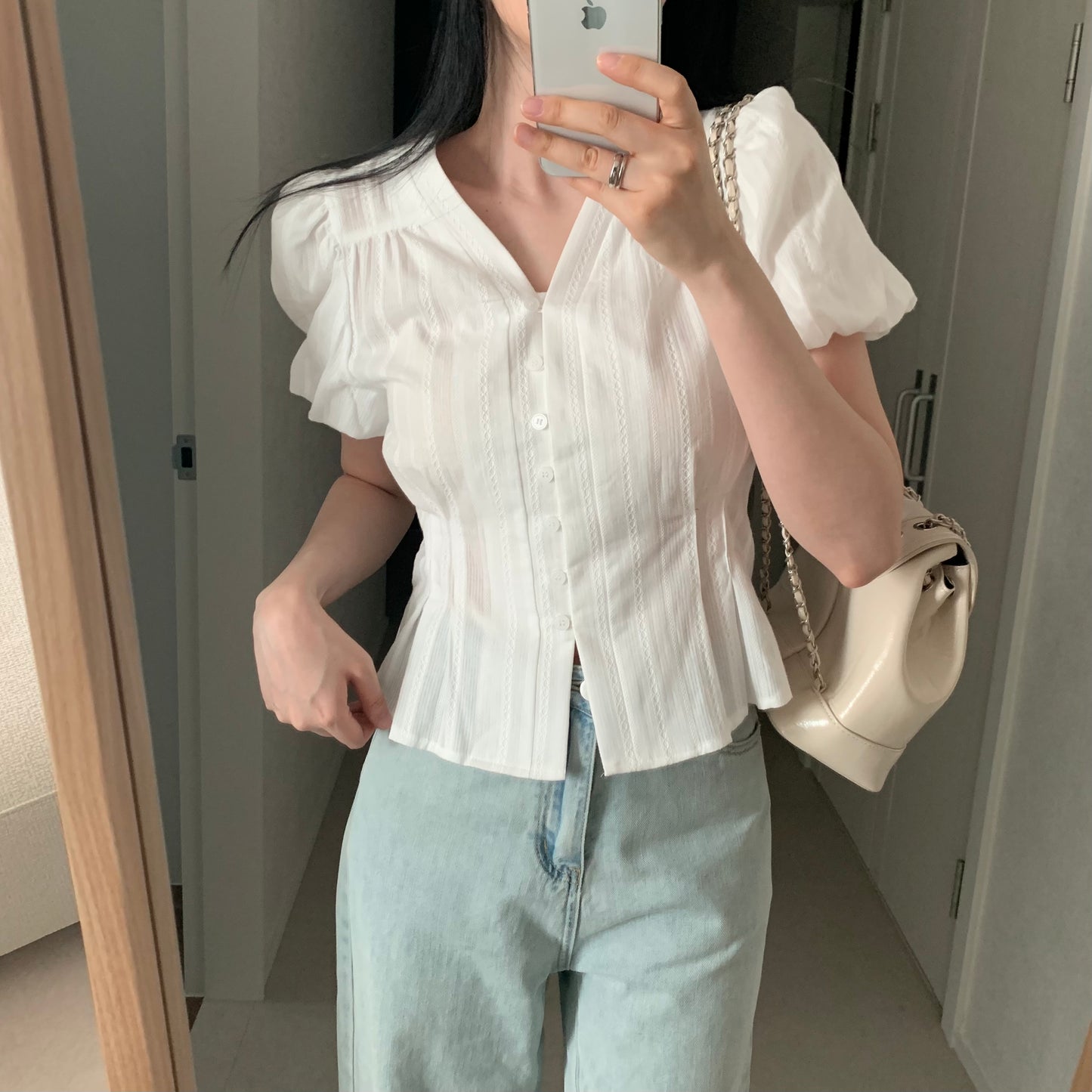 * Cotton Lace Puff Blouse