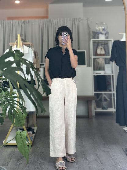 8/10 Linen Back-Band Pants - AdoreMeU