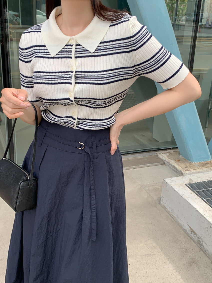 * Stripe Collar Cardigan
