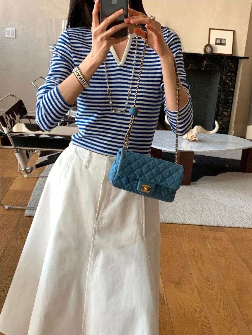 *스트라이프 브이 티셔츠