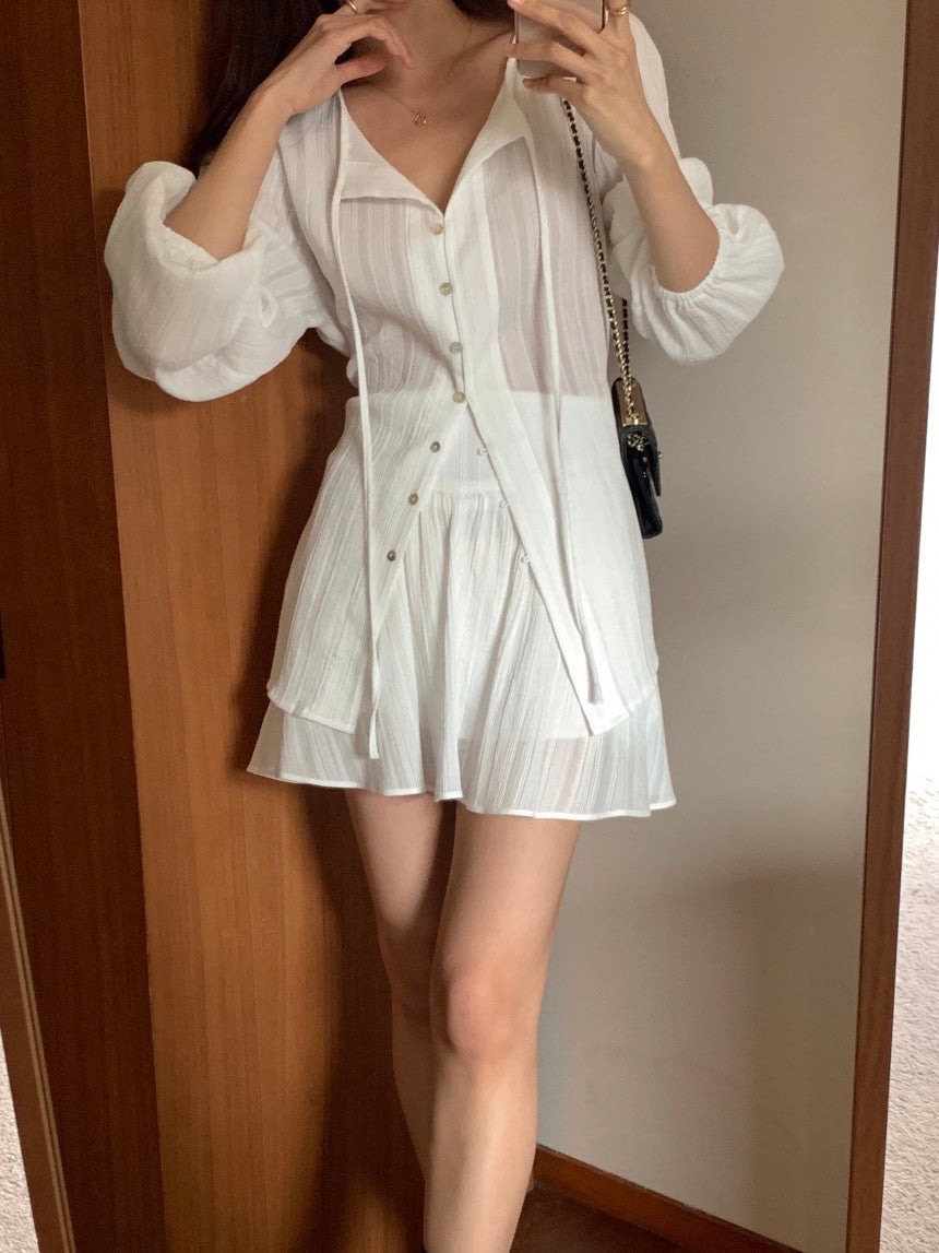 *Feminine Frill Blouse & Skirt Set