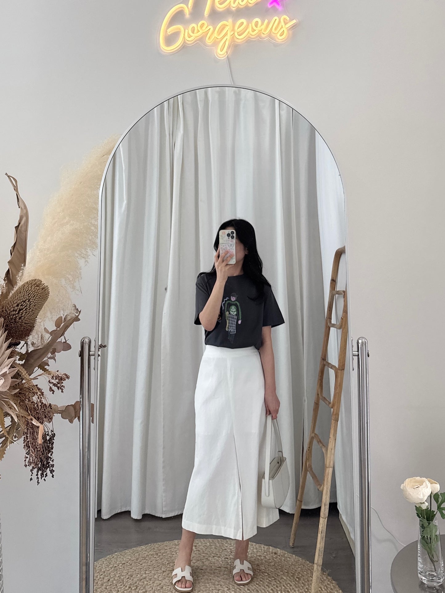 Front Slit Linen Skirt