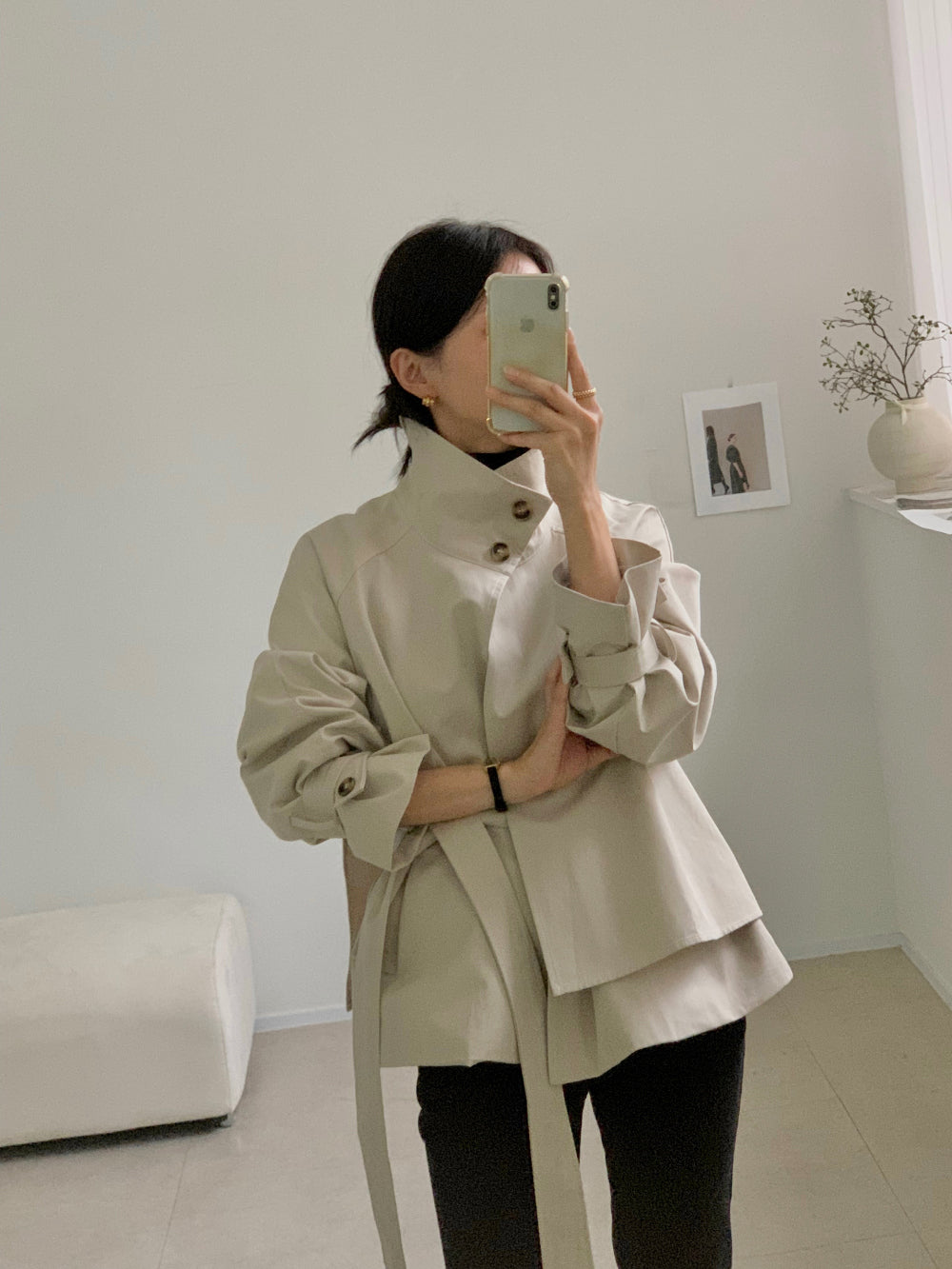 High-Neck Short Trench Jacket