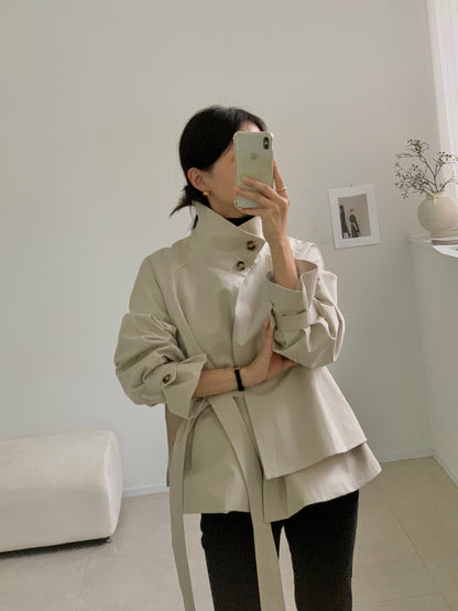 High-Neck Short Trench Jacket