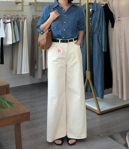 White Cotton Wide Denim - AdoreMeU