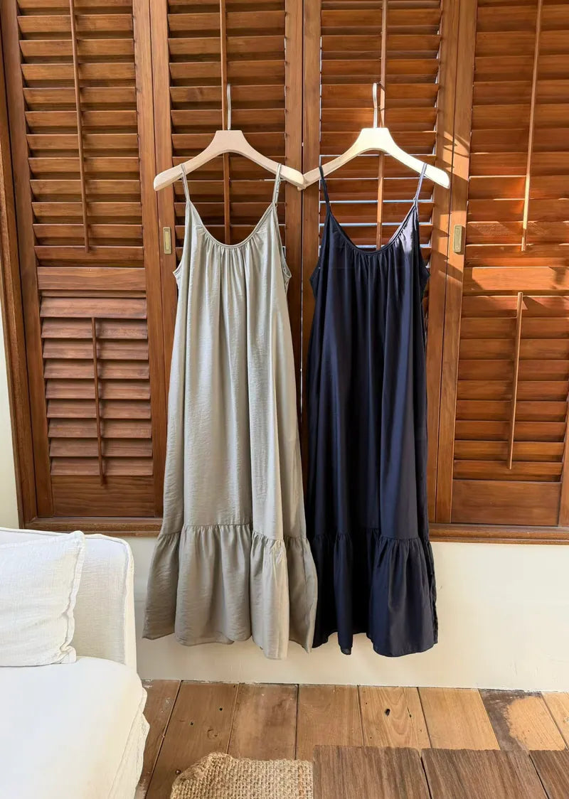 *Airy Strap Long Dress