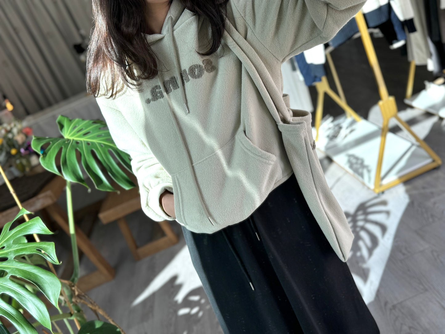 Boucle Lettering Hoodie with a bag