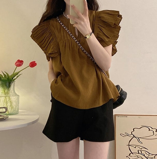 Pleats Frill Sleevelss Blouse