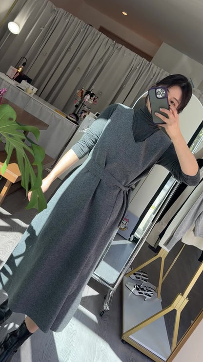 Wool V-neck Dress